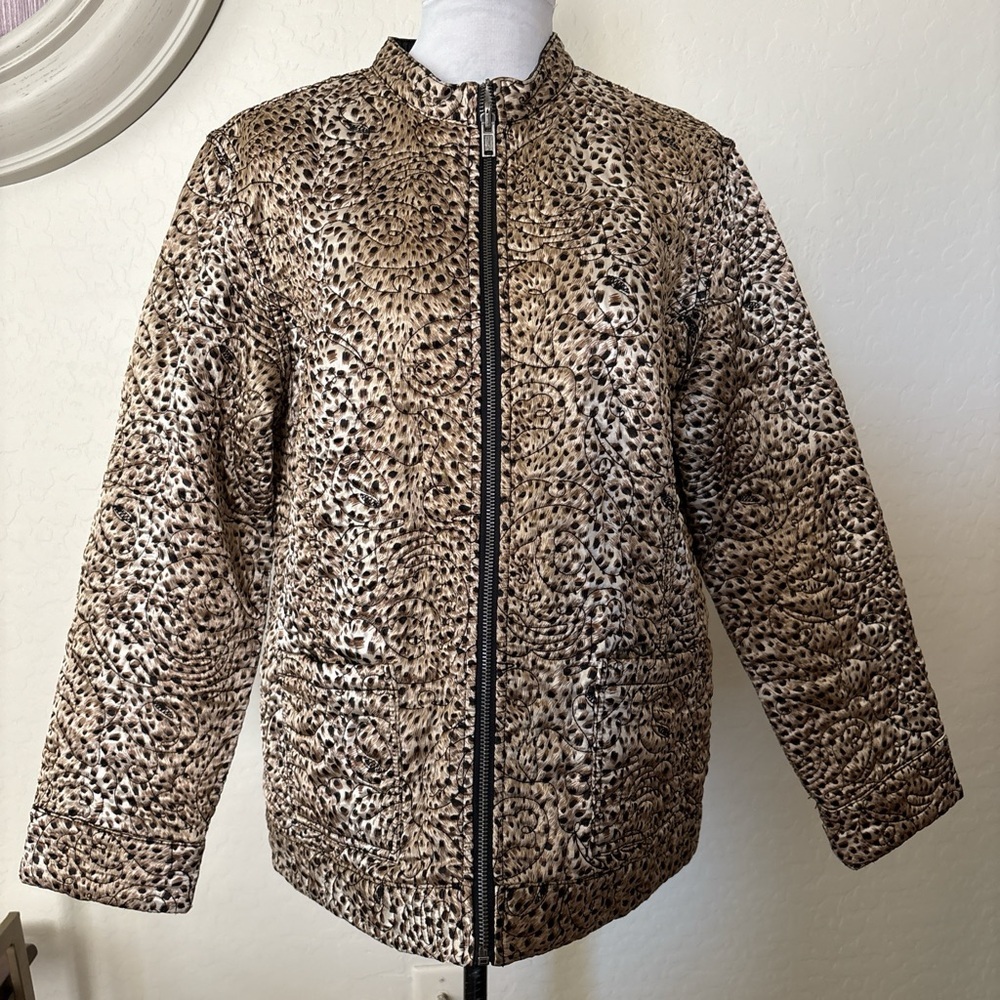 Reversible quilted women’s Chic Leopard Print other side dark gray Jacket. XL